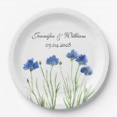 コーンフラワーワイルドフラワーズウォーター結婚カラー ペーパープレート (正面)