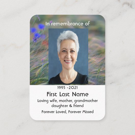 コーンフラワーワイルドフラワーメモリアルポケット記念 名刺 (裏面)