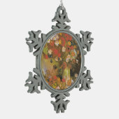 コーンフラワー付き花瓶&ポピー、牡丹&キサンク スノーフレークピューターオーナメント (左)