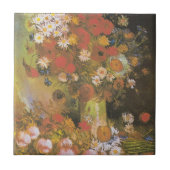 コーンフラワー付き花瓶&ポピー、牡丹&キサンク タイル (正面)
