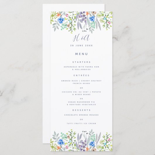 コーンフラワー素朴な結婚緑の朝食 メニュー (正面/裏面)