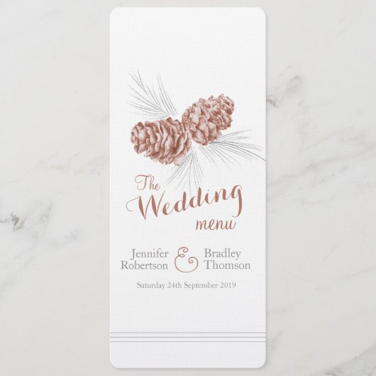 コーンブラウンの冬の結婚式のディナーメニュー メニュー (正面)