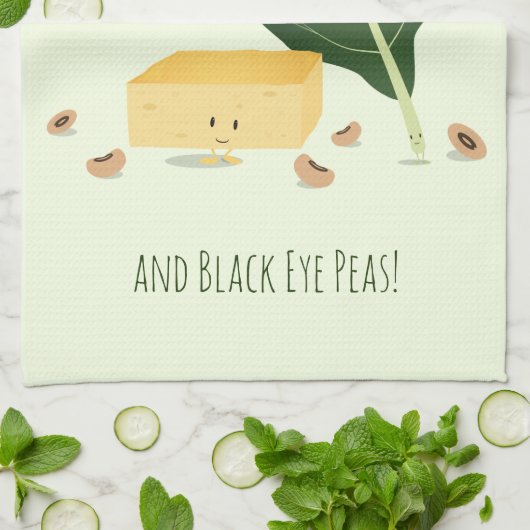 コーンブレッドのコラードは黒い瞳のエンドウ豆のキャラクターを緑化します キッチンタオル (折り畳み)