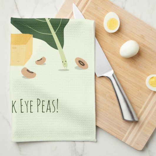 コーンブレッドのコラードは黒い瞳のエンドウ豆のキャラクターを緑化します キッチンタオル (四つ折り)