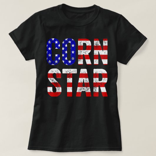 コーンホーおもしろいルバッグトスコーンスターUSA国旗 Tシャツ (デザイン正面)