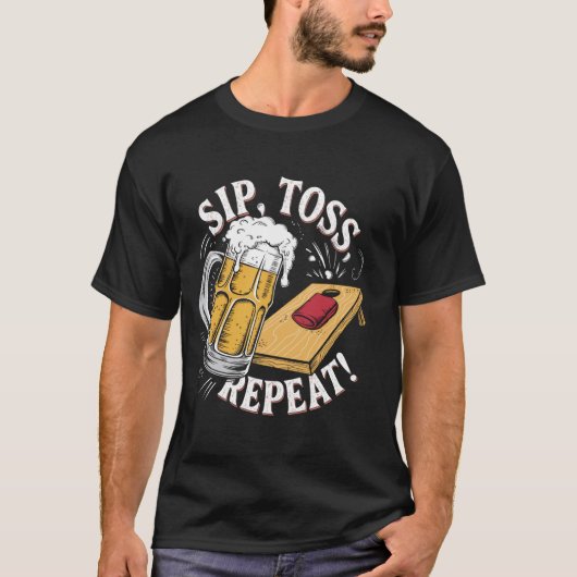 コーンホールでお酒を飲んで投げて繰り返す Tシャツ (正面)