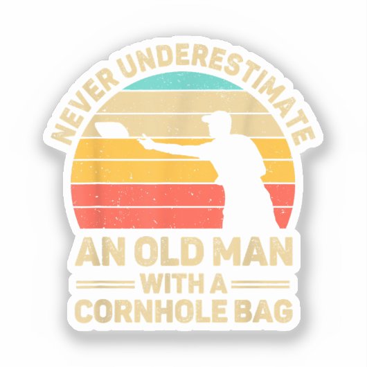 コーンホールのバッグを持つ老人を決して過小評価しない シール (正面)