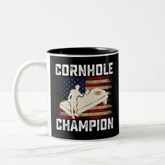 コーンホールチャンピオンアメリカ国旗7月4日 ツートーンマグカップ (左)