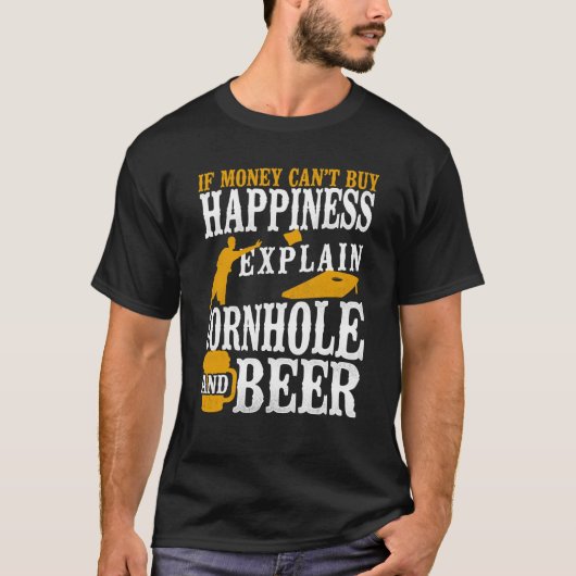 コーンホールチーム豆バッグ選手チャンピビールマネーもしー Tシャツ (正面)