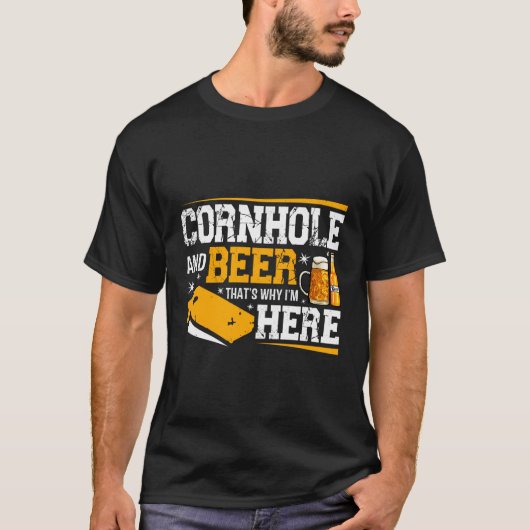 コーンホール及びビール飲おもしろい飲アルコールグラフィックM Tシャツ (正面)