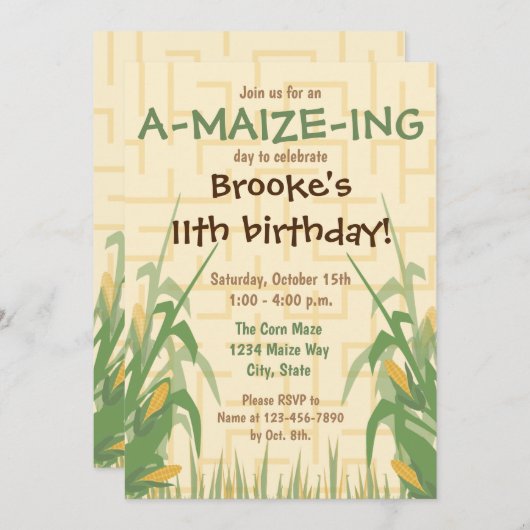 コーンメイズ誕生日招待状 招待状 (正面/裏面)