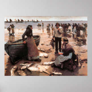 コーンワルビーチでの魚売り1885 ポスター