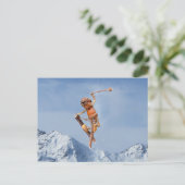 コーン小妖精や小人飛んでいるオンザスキー冬はがき ポストカード (スタンド正面)