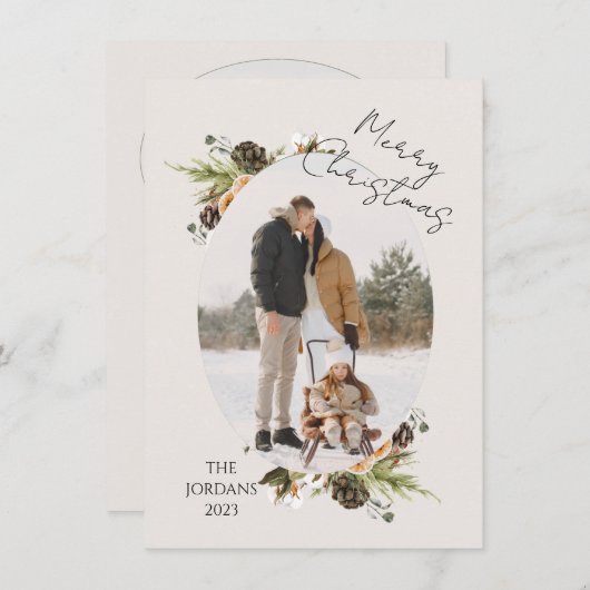 コーン枝クリスマスフォトホリデーカード 招待状 (正面/裏面)