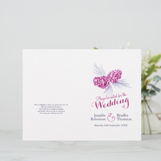 コーン紫色の海軍の冬の秋の結婚式プログラム (スタンド正面)