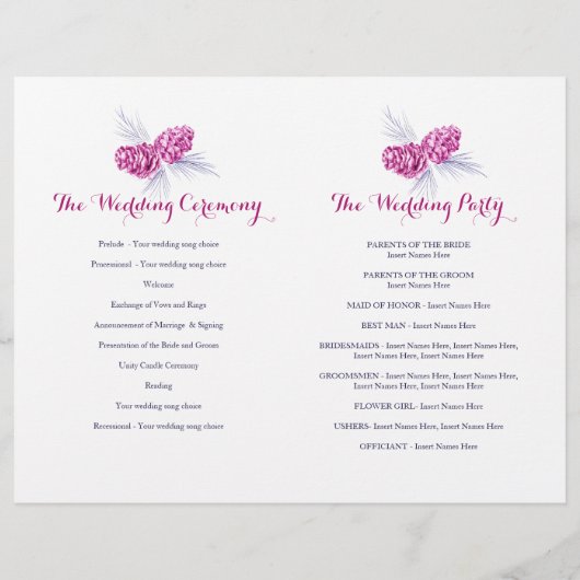 コーン紫色の海軍の冬の秋の結婚式プログラム (裏面)