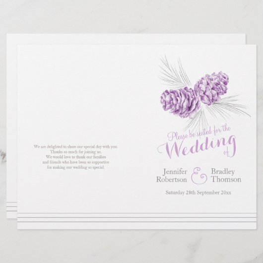 コーン紫色の灰色の冬の大規模な結婚式プログラム (正面/裏面)