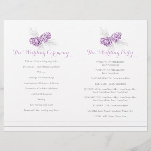 コーン紫色の灰色の冬の大規模な結婚式プログラム (裏面)