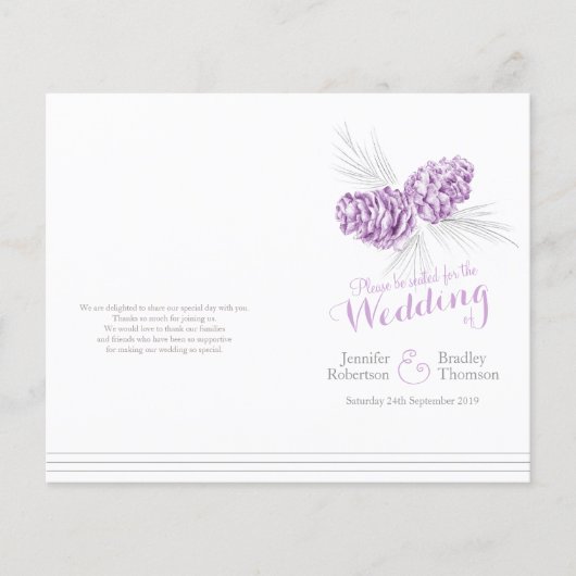 コーン紫色の灰色の冬の秋の結婚式プログラム (正面)