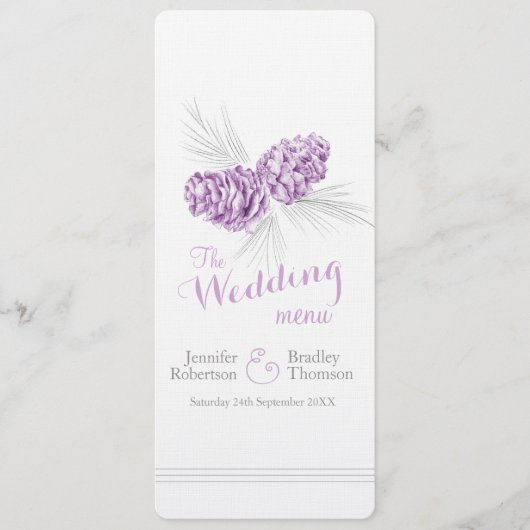 コーン紫色の灰色の冬の結婚式のディナーメニュー メニュー (正面)