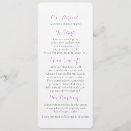 コーン紫色の灰色の冬の結婚式のディナーメニュー メニュー (裏面)