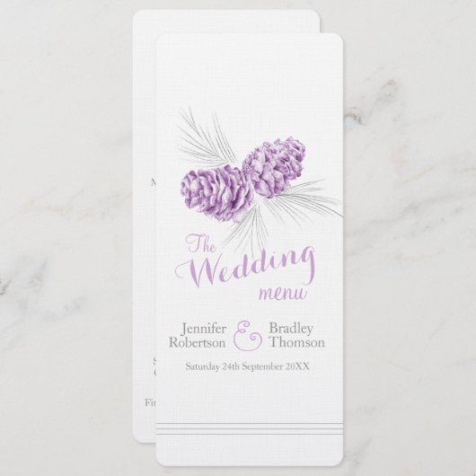コーン紫色の灰色の冬の結婚式のディナーメニュー メニュー (正面/裏面)