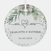 コーン緑の名前mr mrs新しエレガントく結婚さん ガラスオーナメント (正面)