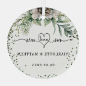 コーン緑の名前mr mrs新しエレガントく結婚さん ガラスオーナメント (裏面)