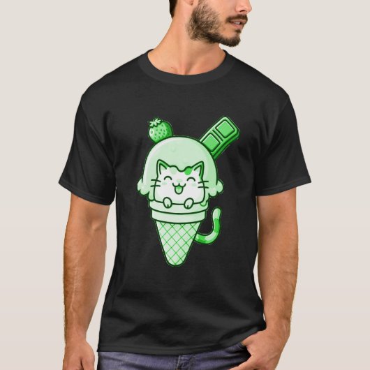 コーン緑の猫 Tシャツ (正面)