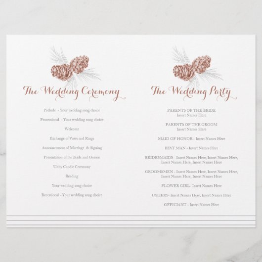 コーン茶色の灰色の冬の秋の結婚式プログラム (裏面)