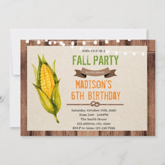 コーン誕生日テーマパーティーの招待 招待状 (正面)