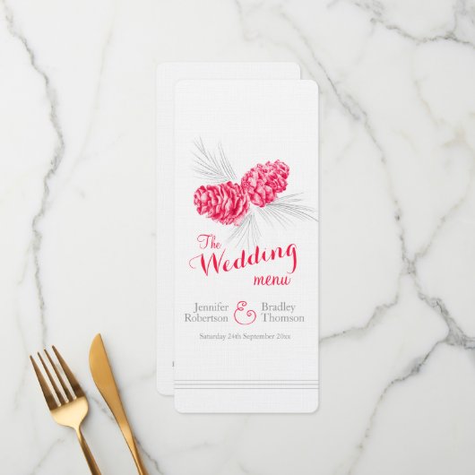 コーン赤い灰色の冬の結婚式のディナーメニュー メニュー (正面/裏面インサイチュ)
