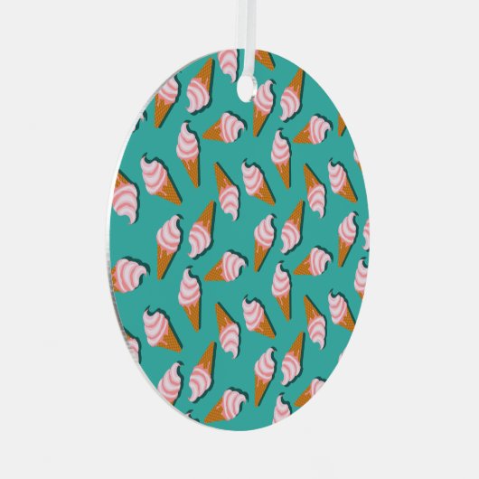 コーン・アイス・ヨーグルト凍っていのワッフル模様 メタルオーナメント (正面右)