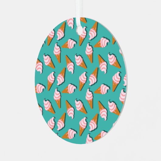 コーン・アイス・ヨーグルト凍っていのワッフル模様 メタルオーナメント (正面左)