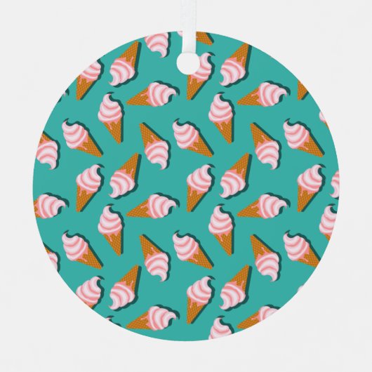 コーン・アイス・ヨーグルト凍っていのワッフル模様 メタルオーナメント (正面)