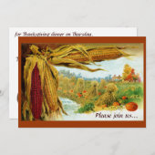 コーン&カボチャヴィンテージ感謝祭 招待状 (正面/裏面)