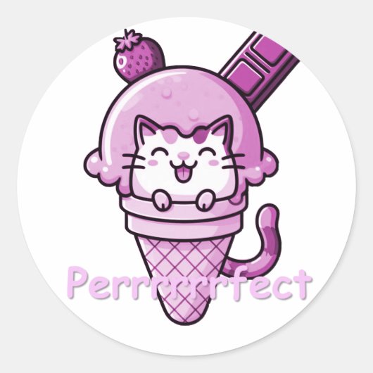 コーン・パーフェクト・ピンクの猫 ラウンドシール (正面)