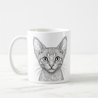 コーン・レックスの子猫マグ コーヒー 白インク 黒 コーヒーマグカップ