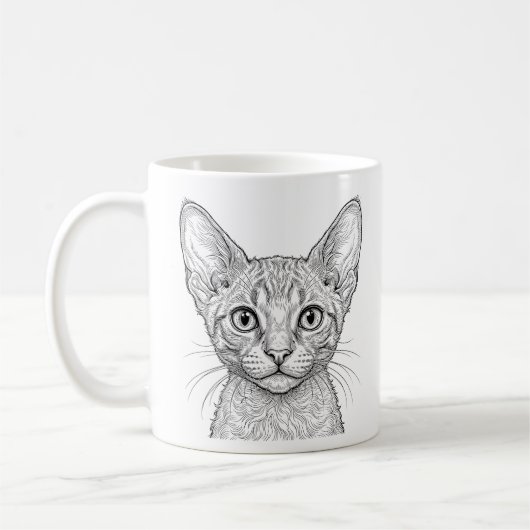 コーン・レックスの子猫マグ コーヒー 白インク 黒 コーヒーマグカップ (左)