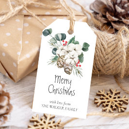 コーン、冬の果実、綿芽を持つ松の木 ギフトタグ