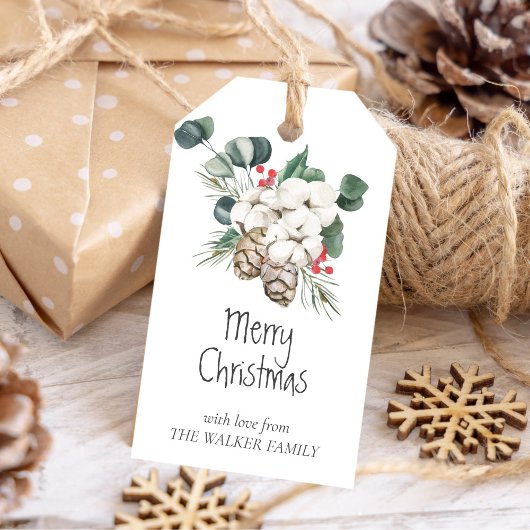 コーン、冬の果実、綿芽を持つ松の木 ギフトタグ