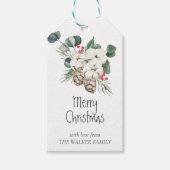 コーン、冬の果実、綿芽を持つ松の木 ギフトタグ (正面)