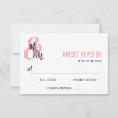 コー名門私立校風のラル&ネイビーウディングRSVP 出欠カード (正面)