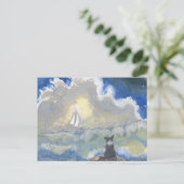 コ縁どリー犬が海を見つめる ポストカード (スタンド正面)