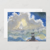 コ縁どリー犬が海を見つめる ポストカード (正面/裏面)