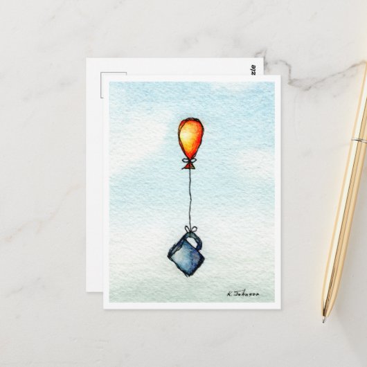 コ飛んでいるーヒー水色はがき ポストカード (正面/裏面インサイチュ)