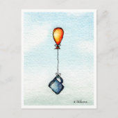 コ飛んでいるーヒー水色はがき ポストカード (正面)