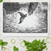 コ sperm クジラのジャンピング、ビンテージ海洋生物動物 キッチンタオル (折り畳み)