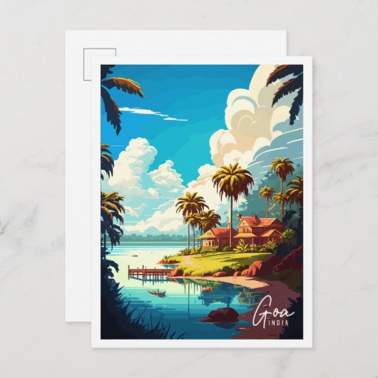 ゴアインディアヴィンテージ旅行イラストレーション ポストカード (正面/裏面)