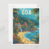 ゴアビーチインドヴィンテージアートトラベルイラストレーション ポストカード (正面/裏面)